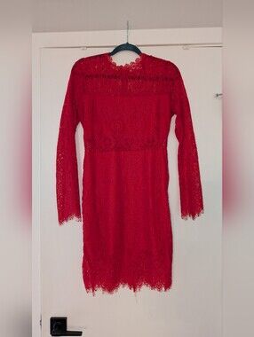 Lulu's Red Lace Long-Sleeve Sheath Dress